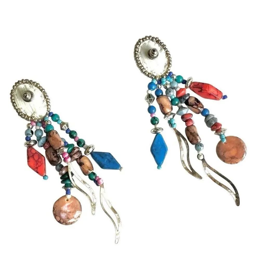 Blue beaded statement earrings - Picture 6 of 9
